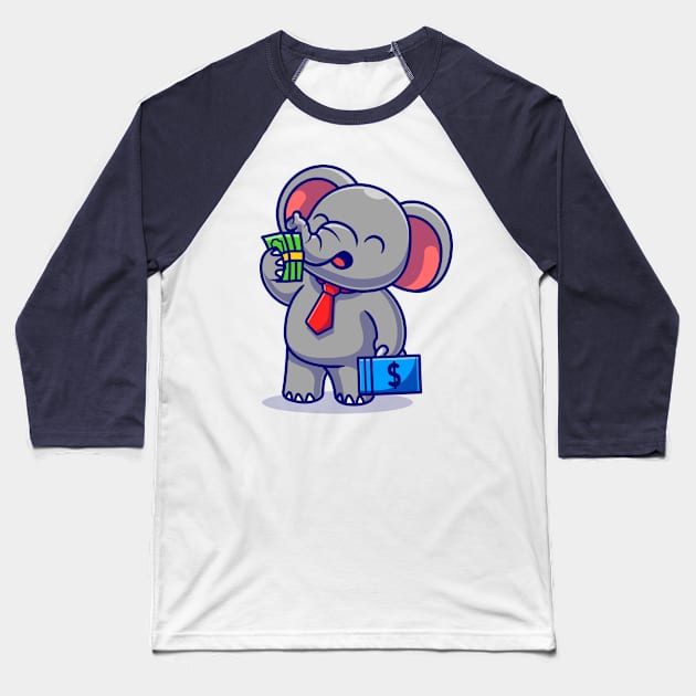 Cute Elephant Employee With Salary Cartoon Baseball T-Shirt by Catalyst Labs